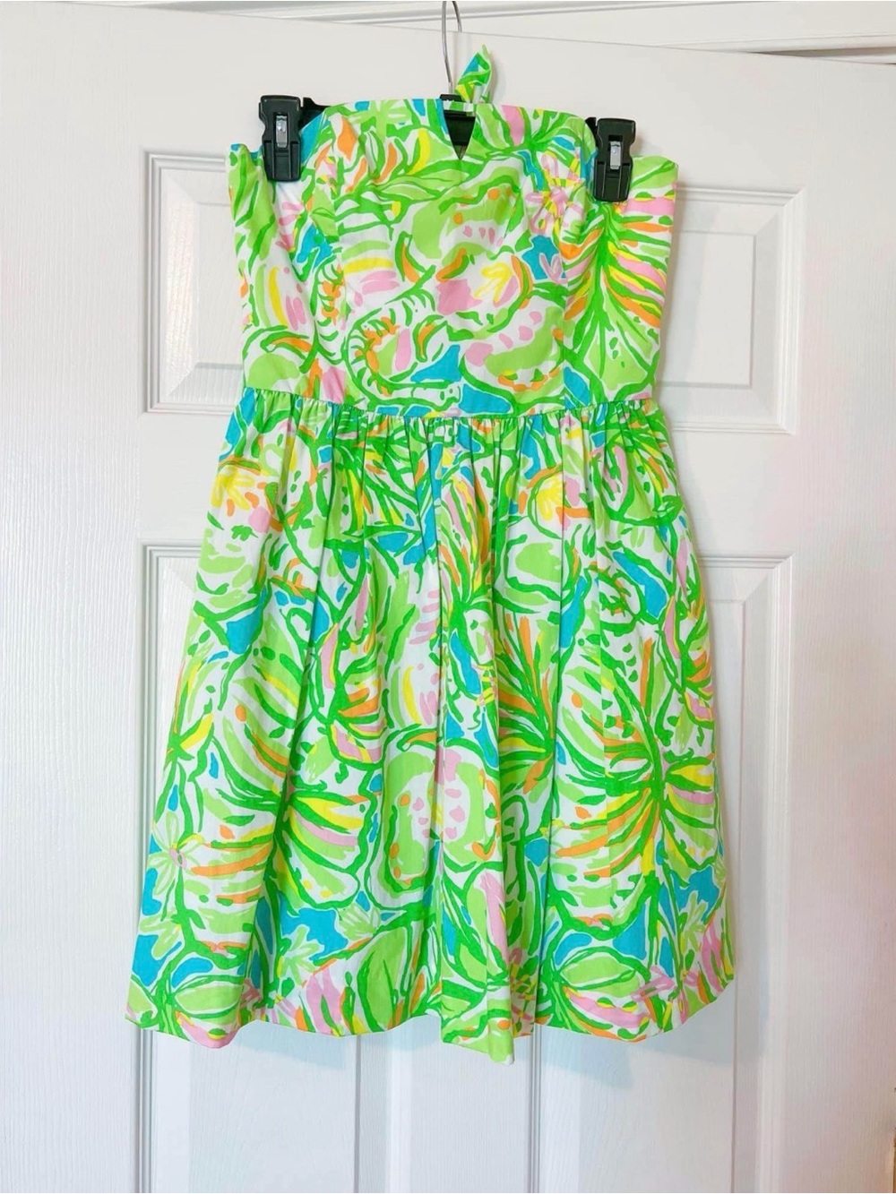 Lilly Pulitzer Strapless Tropical Print Dress in Green Multi